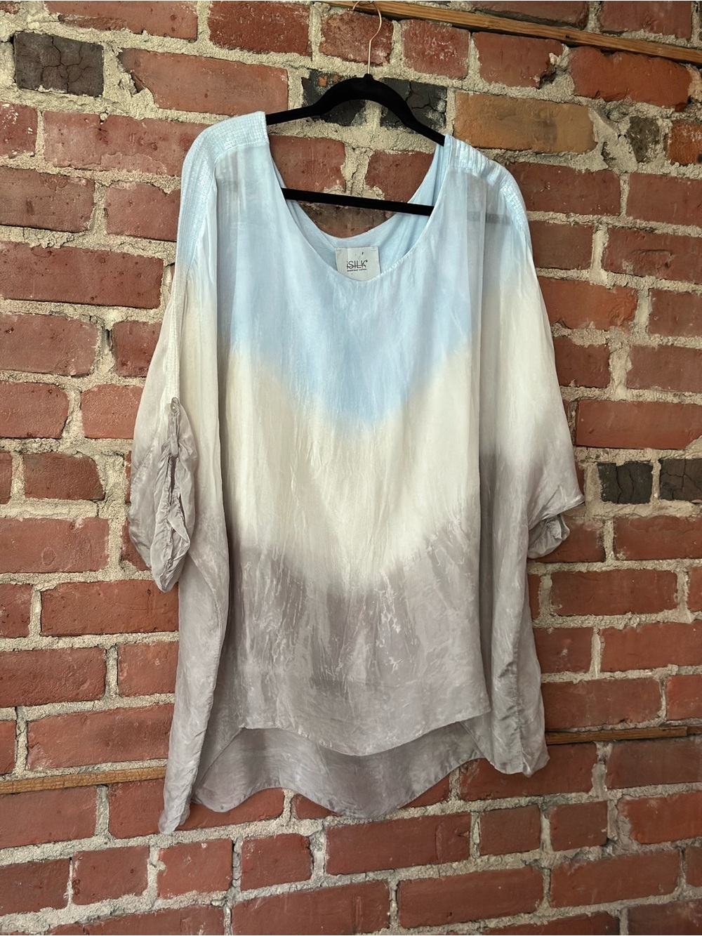 Silk Ombre Tunic Batwing Sleeve Lagenlook Blue Gray